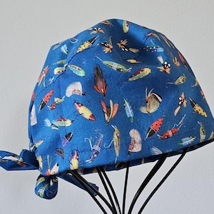 Blue Fishing Lure Surgical Scrub Cap with Ties