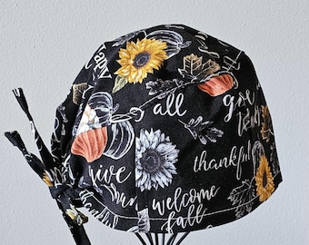 Happy Fall Y'all Surgical Scrub Cap with Ties