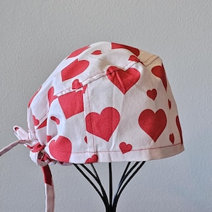 Large Heart Surgical Scrub Cap with Ties
