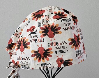 Thanksgiving "Gobble Till You Wobble" Surgical Scrub Cap and Badge Reel
