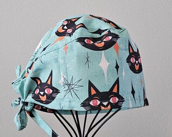 Cat Halloween Surgical Scrub Cap with Ties