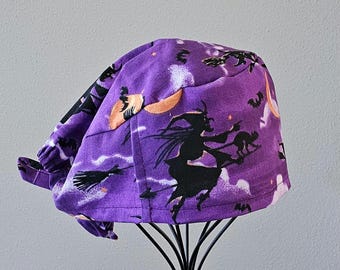 Purple Witch Halloween Surgical Scrub Cap