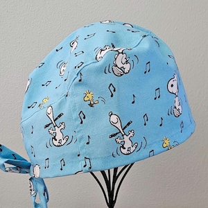 Blue Snoopy and Woodstock Surgical Scrub Cap