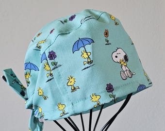 Umbrella and Flower Snoopy Surgical Scrub Cap and Badge Reel