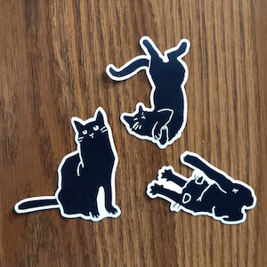 Set of 3: Black Cat Stickers, 3&quot; Weatherproof Vinyl Stickers