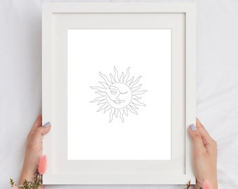 Moon Sun Line Art Etsy