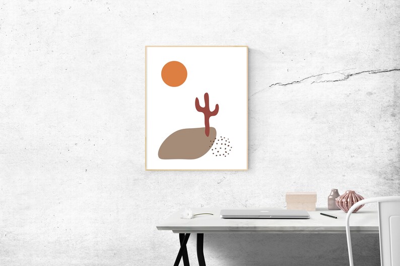 Minimalist Digital Print Abstract Wall Art Mid Century Modern Printable Boho Decor Burnt Orange Art Desert Cactus Wall Art Abstract