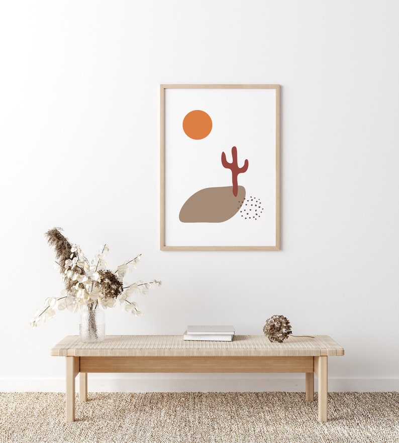Minimalist Digital Print Abstract Wall Art Mid Century Modern Printable Boho Decor Burnt Orange Art Desert Cactus Wall Art Abstract