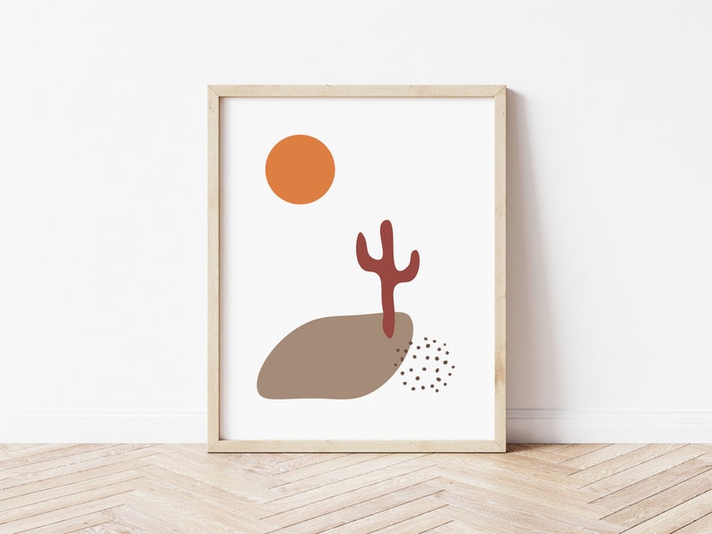 Minimalist Digital Print Abstract Wall Art Mid Century Modern Printable Boho Decor Burnt Orange Art Desert Cactus Wall Art Abstract