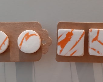 Handmade bright orange ceramic stud earrings