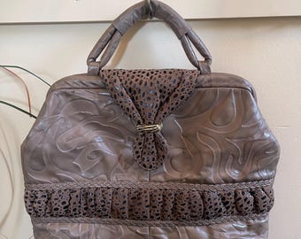 Vintage Mimo Sacs Leather Handbag: 80s Animal Print, Made in Canada