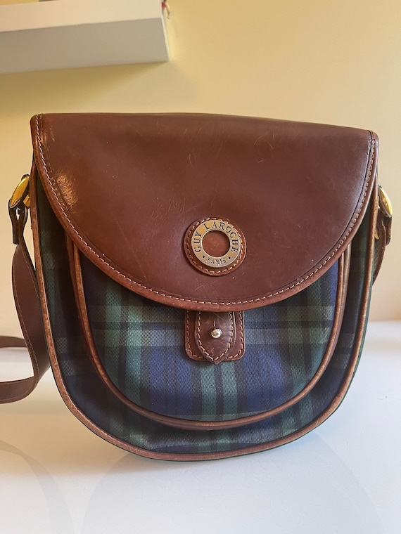 Vintage Guy Laroche Paris Handbag Leather With Plaid 