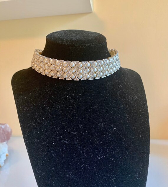 Vintgae Pearl and Rhinestone Choker