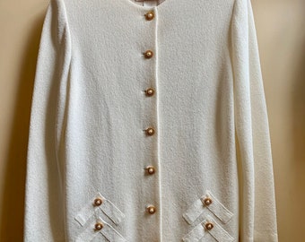 Vintage Castleberry White Knit Blazer, Gold Tone Buttons.