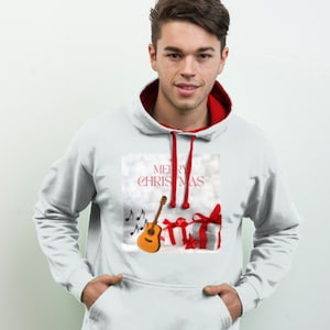 Frohe Weihnachten mit Gitarre - dunkler Schnee und festlicher roter Gitarren-Hoodie - Erwachsenengröße, Weihnachtsgeschenke, Weihnachtssocken, Gitarrengeschenk, Schnur, Musik