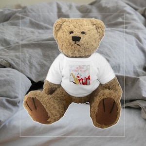 Merry Christmas with Saxophone Hat - Teddy Bear - present, ribbon image, bow image, sax, alto, tenor, music, kids, cuddly toy