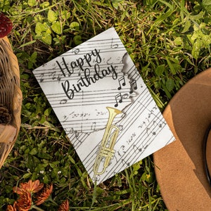 Joyeux anniversaire avec trompettes - carte d'anniversaire trompette premium A5 - cadeau, musique, cadeau, laiton, cartes de voeux, enveloppe