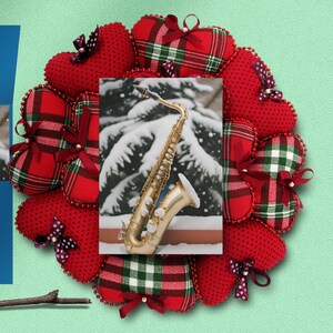 Saxofone Árvore de Natal - Cartão Premium Sino de Natal A5 - Presente, Música, Presente, sax, sax alto, sax tenor