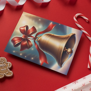 Große Glocke mit roter Schleife - Premium Handglocke zu Weihnachten auf A5 Karte - Geschenk, Musik, Präsent, Glocken