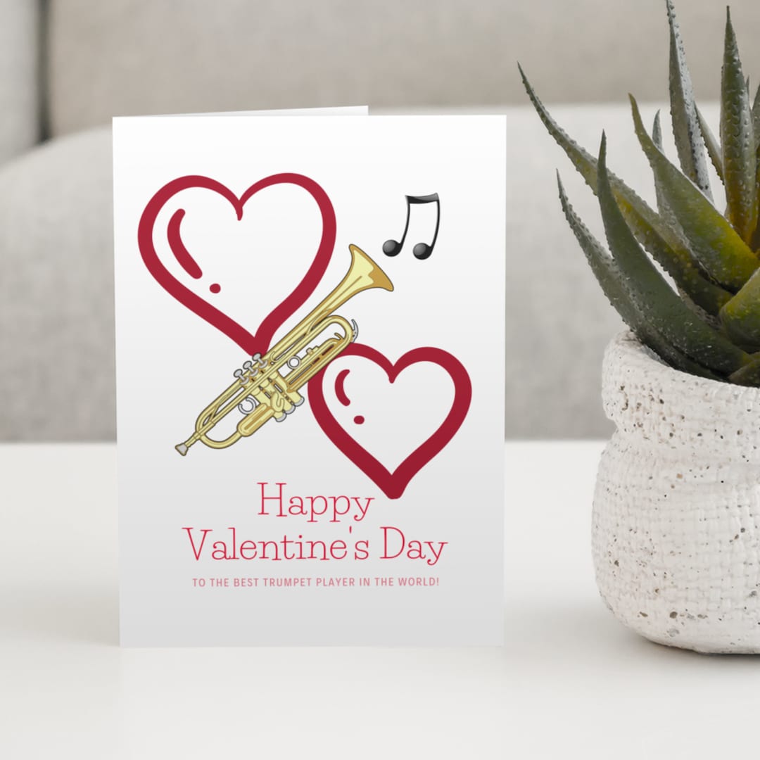 Happy Valentine's Day Trumpet Card Music Heart A5 Design Valentine's