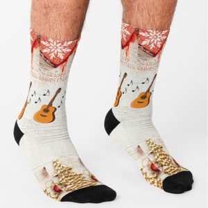 Festive Guitar Christmas Socks - Xmas Present, Xmas Gifts, Xmas Socks, Sox, Guitar gift, Guitar, music gift