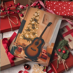 Shining Guitar - Premium kersthandbel A5-kaart - cadeau, muziek, cadeau, gitaar, gitaren