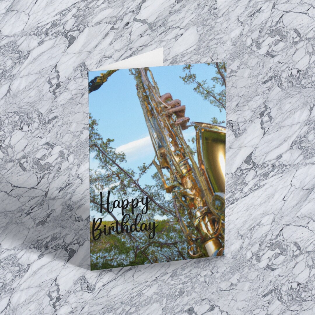 Happy Birthday With Saxophone Spring Nature Birthday Card - Premium ...