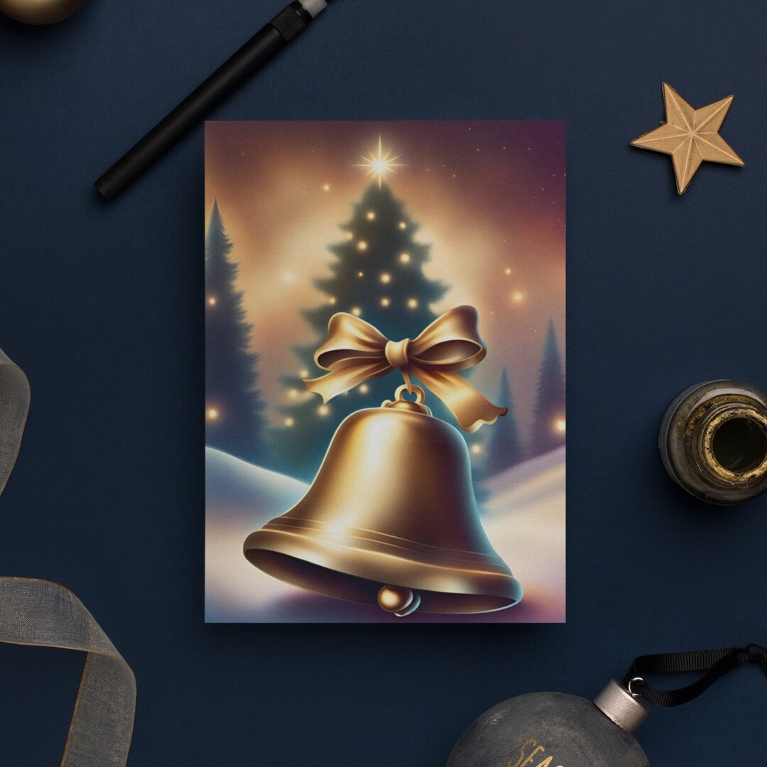 Christmas Star Bell Premium Christmas Handbell A5 Card Etsy UK