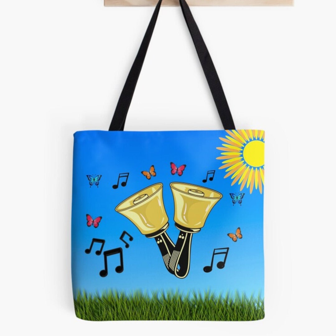 CafePress Keep Calm And Play On Handbells Tote Bag – Reusable Natural Canvas Grocery & Beach Bag