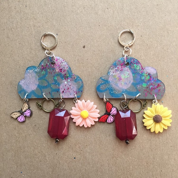 Cloud Handmade Statement Earrings / Rain Cloud Earrings / Cute Clouds / Rainbow Earrings / Handmade Gift Earrings