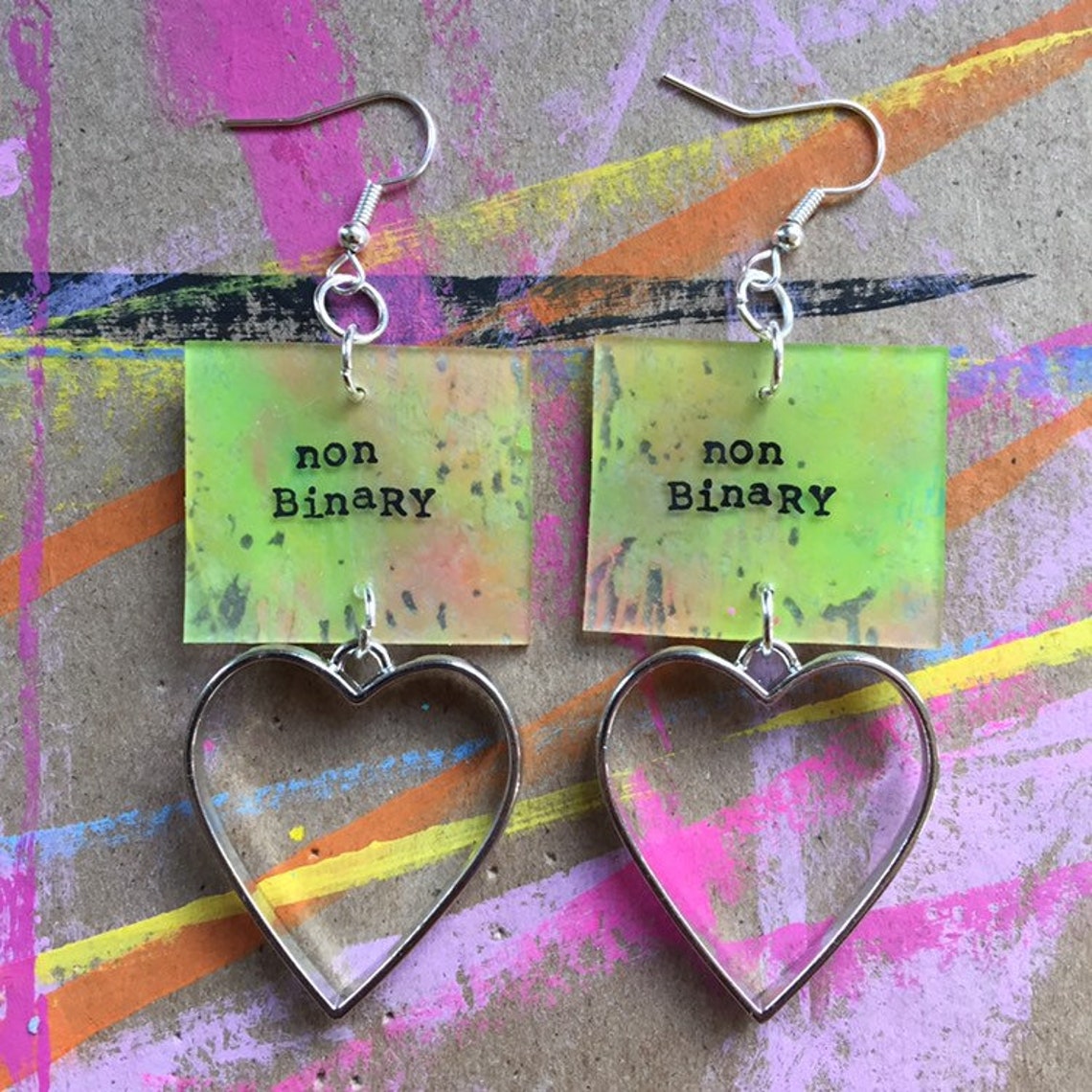 Non Binary Heart Handmade Dangle Earrings | Etsy