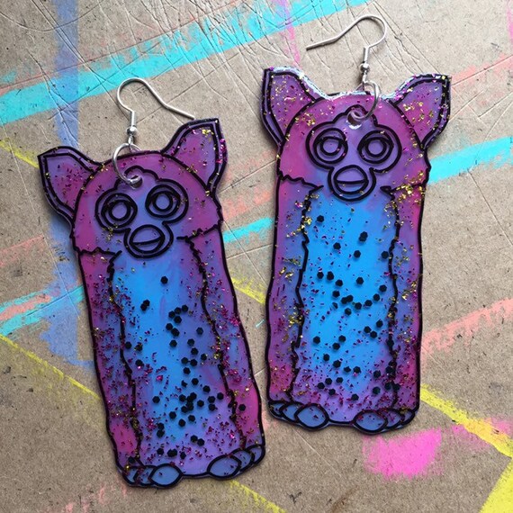 Furby Handmade OOAK Earrings Quirky Weird Earrings Long Etsy