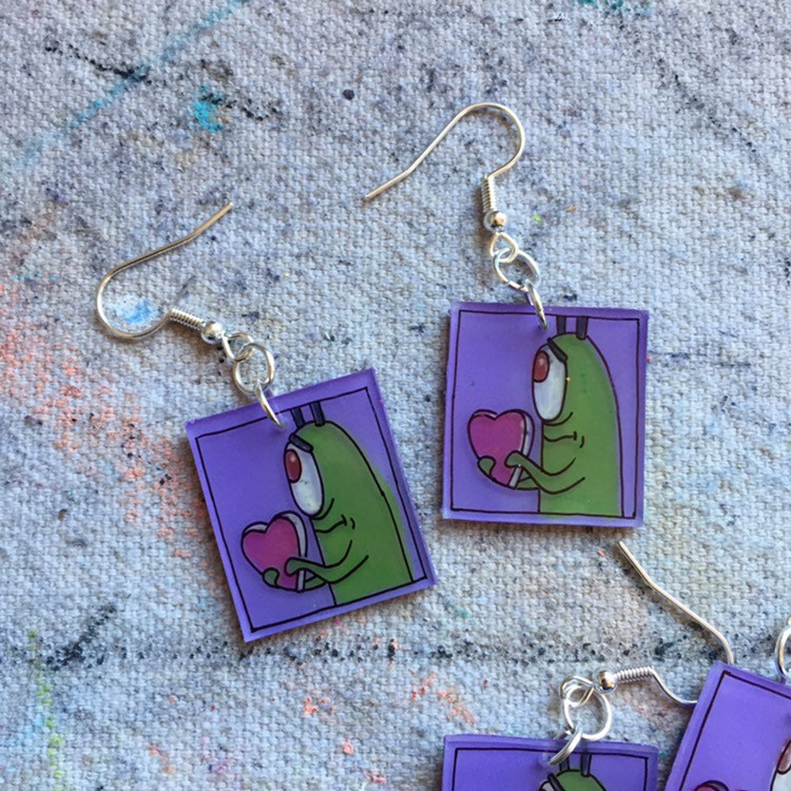 Plankton Meme Earrings / 90s Earrings / Cartoon Earrings / Etsy