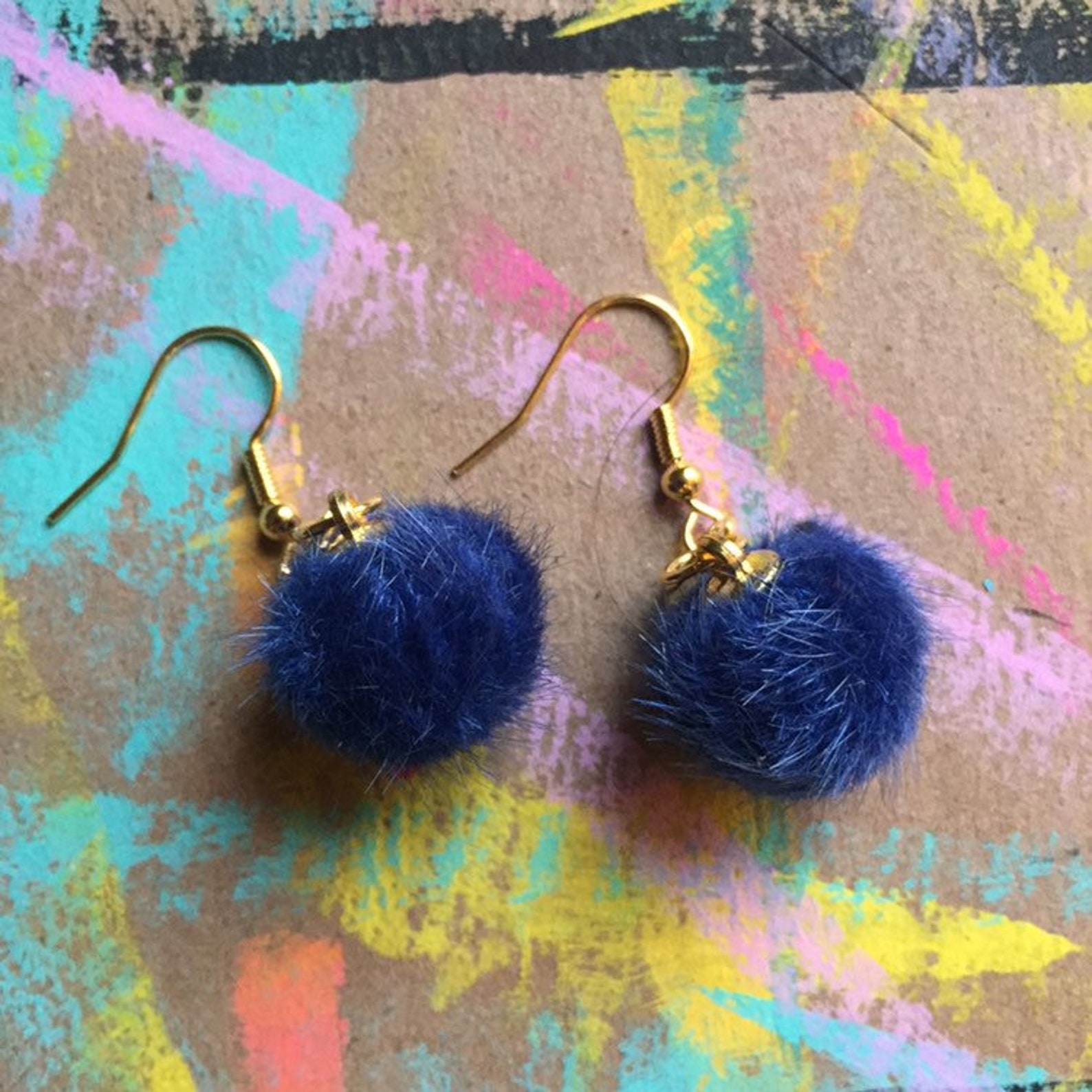 Colorful Pom Pom Dangle Earrings Pom Pom Puff Ball Retro Etsy