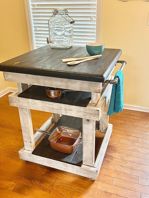 Butcher block kitchen island on wheels