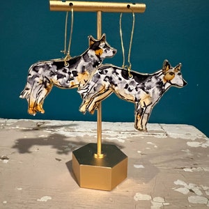 Blue Heeler perro ganado perro regalo / pendientes divertidos - acuarela hecha a mano azul heeler perro arcilla joyería pendientes, colgante, broche / pin, regalo de perro