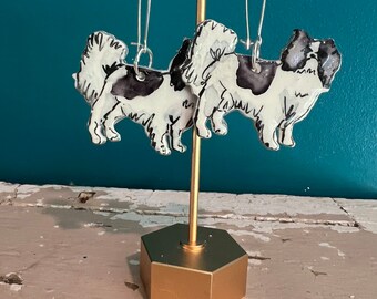 Japanese Chin Dog Gift / Fun Earrings - Handmade Watercolor Japanese Chin Dog  clay Jewelry Earrings, Pendant, Brooch/Pin, Magnet
