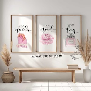 Nail salon wall art, Nail tech room decor, Set of 3 prints for beauty salon | DIGITAL DOWNLOAD