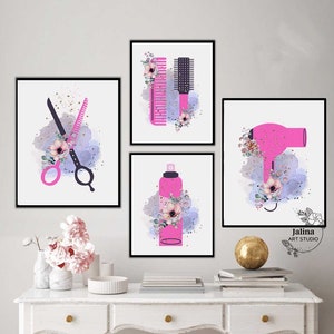 Hair Salon Wall Art, Hair Salon Decor, Beauty Salon Decor, Set of 4 prints, Hair all Art, Hairdresser gift | DIGITAL DOWNLOAD