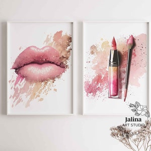 Poster imprimable outils de maquillage rose fard à joues, décoration de salon de beauté, maquilleur Gi777ft, décoration murale esthétique féminine | TÉLÉCHARGEMENT NUMÉRIQUE | IA