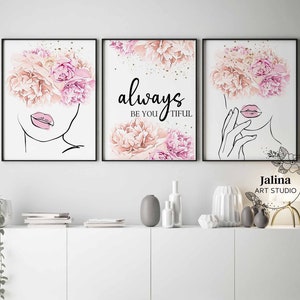 Makeup wall art, Blush pink wall decor, Fashion prints, Lips wall art, Makeup prints, Beauty salon decor, Salon prints | DIGITAL DOWNLOAD