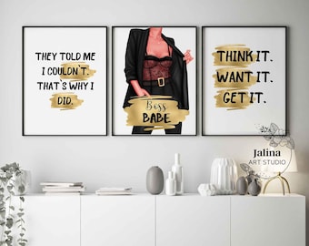 Boss Babe, 3 piece Wall Decor, Girl Boss Printable, Boss Babe Office, Boss Lady Wall Art, Lady Boss Quotes | DIGITAL DOWNLOAD