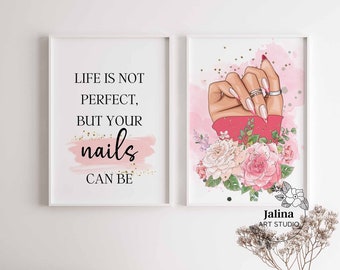 Impressões de arte para salão de beleza: conjunto de pôsteres de manicure (download digital)