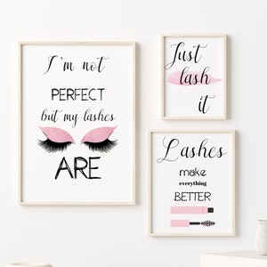 Lashes quote posters, Eyelashes prints, Makeup decor. Lashes Studio wall decor, Lash room decor, Set of 3 prints