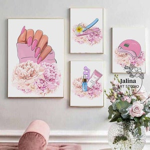 Nail Studio wall art, set of 4 piece, Nail Shop decor, Nail salon wall decor | DIGITAL DOWNLOAD