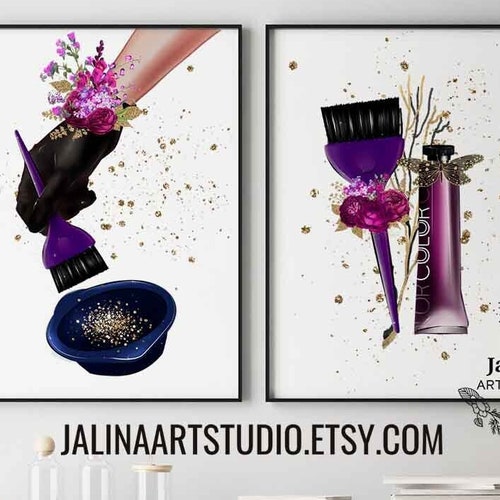 Hair Salon Barber Shop Printable Wall Art Set of 2 Gold Hair Etsy