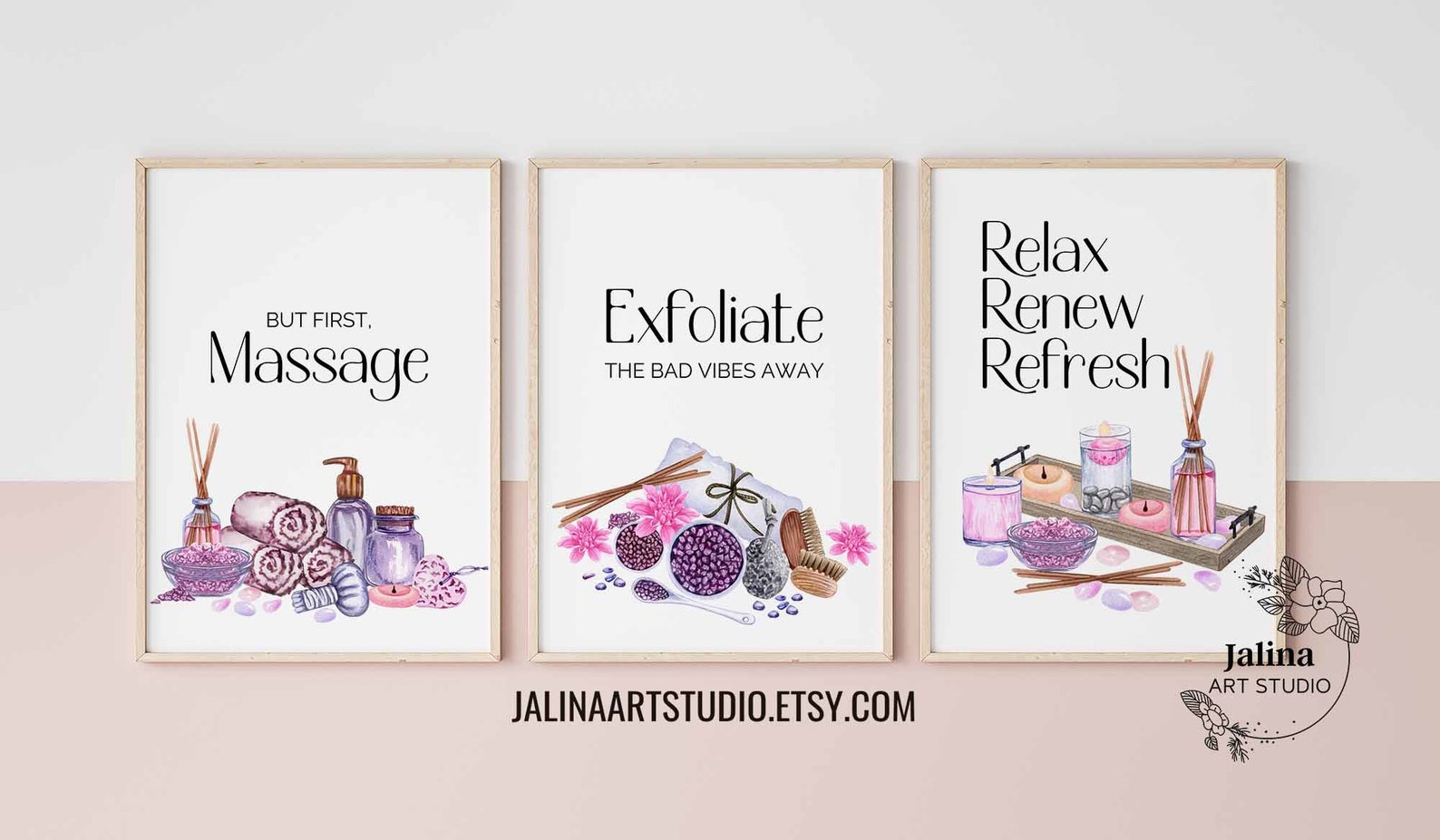 Spa Wall Art Set of 3 Prints for Spa Salon Bathroom Wall Etsy