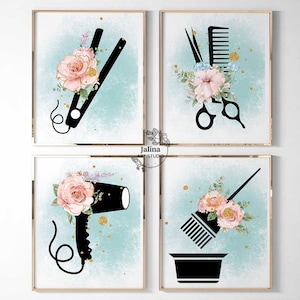 Hair Salon Decor, Beauty Salon Decor, Set of 4 prints, Hair Wall Art, Hairdresser gift, Hair Salon Wall Art | DIGITAL DOWNLOAD