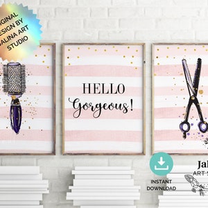 Hair Salon Decor, Beauty Salon Decor, Hair Room Decor, Hairdresser Posters printable, Hairstylist gift, 3 piece wall art for Hair salon