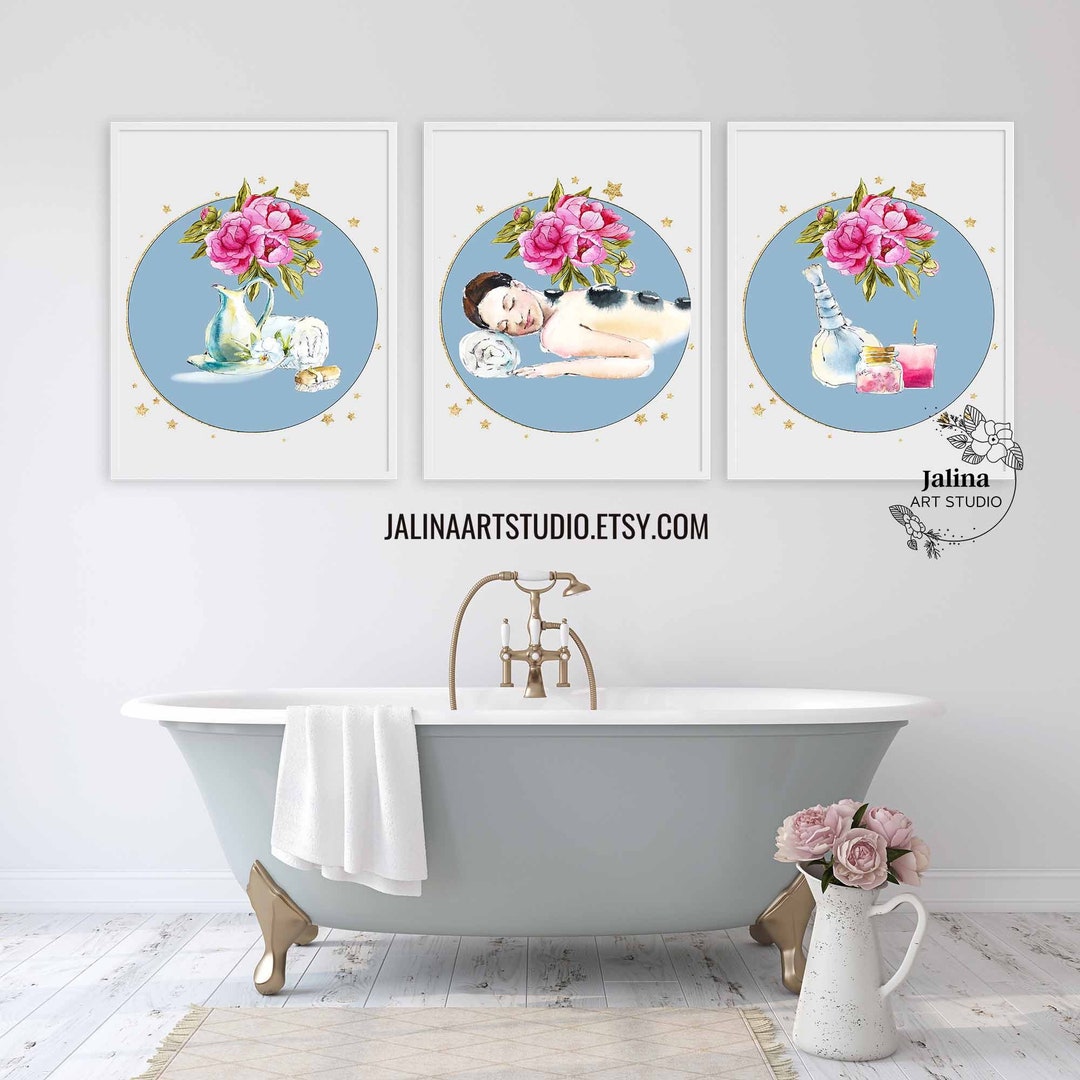 Spa Decor, Spa Salon Wall Art, Set of 3 Prints, Massage Room Decor